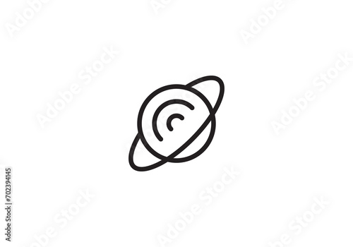 abstract planet and satellite logo, space galaxy, orbits, cosmos concept icon design template