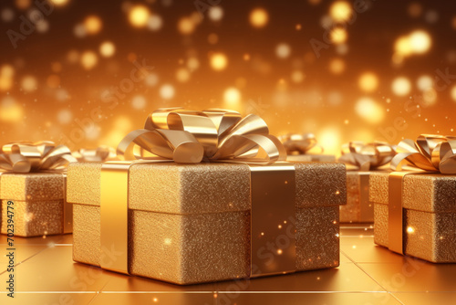 Golden Gift Boxes with Ribbon