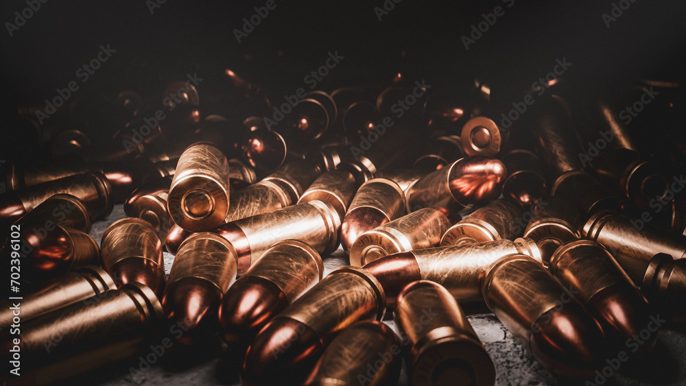 Lots of 9mm bullets, CGI, 3D render - obrazy, fototapety, plakaty 
