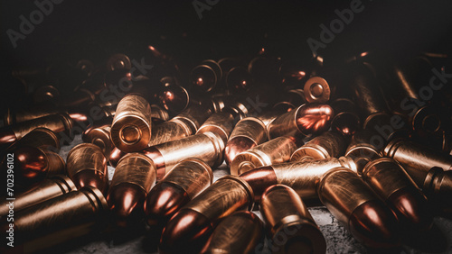 Lots of 9mm bullets, CGI, 3D render