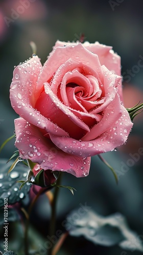 Blush of Love: Pink Rose with Dew for Valentine's - Made with Generative AI (Midjourney)