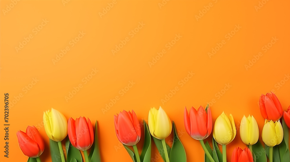 Still life of Spring tulip flowers on orange background Still life of Spring tulip flowers on orange background