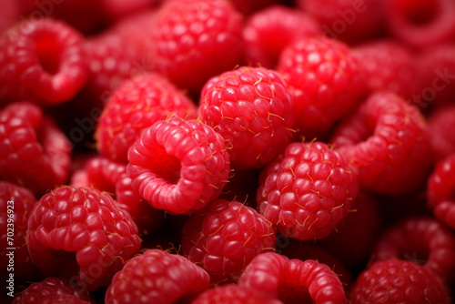 Heap of sweet red raspberries close up