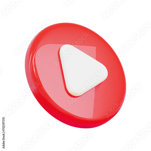 3d red play button icon. Symbol to watch tv, video, movie,live stream. Stock vector illustration on isolated background..