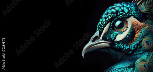 Portrait of a peacock on a black background. photo