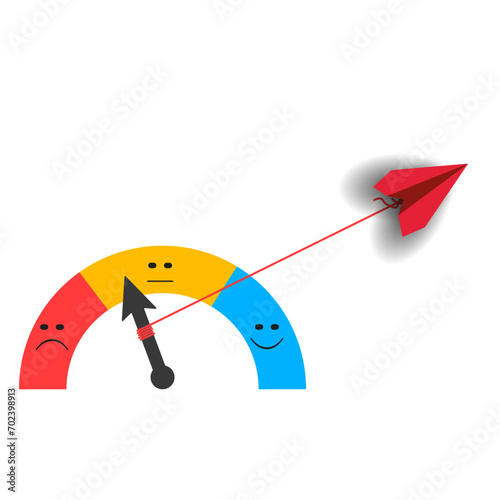  red paper plane cuts the arrow from the middle to the middle. Idea of ​​challenge, career and change. new year plan