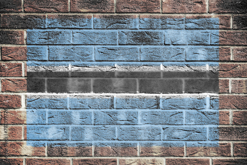 Botswana flag on brick wall background photo
