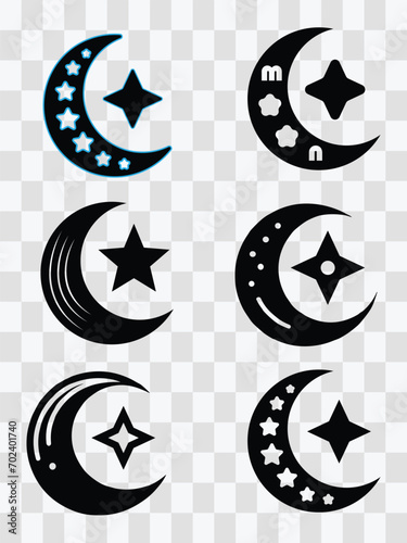 a set of moon vector illustration, Islamic crescent moon icons 