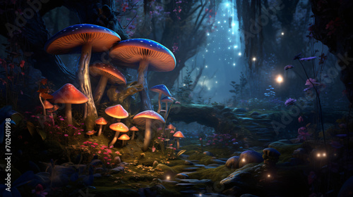 Magical mushroom in fantasy enchanted fairy tale