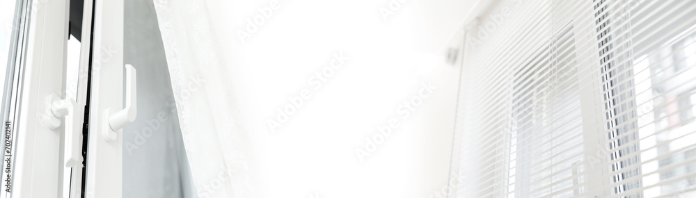 Window jalousie at modern apartment. Long banner Window jalousie at modern apartment. Long banner