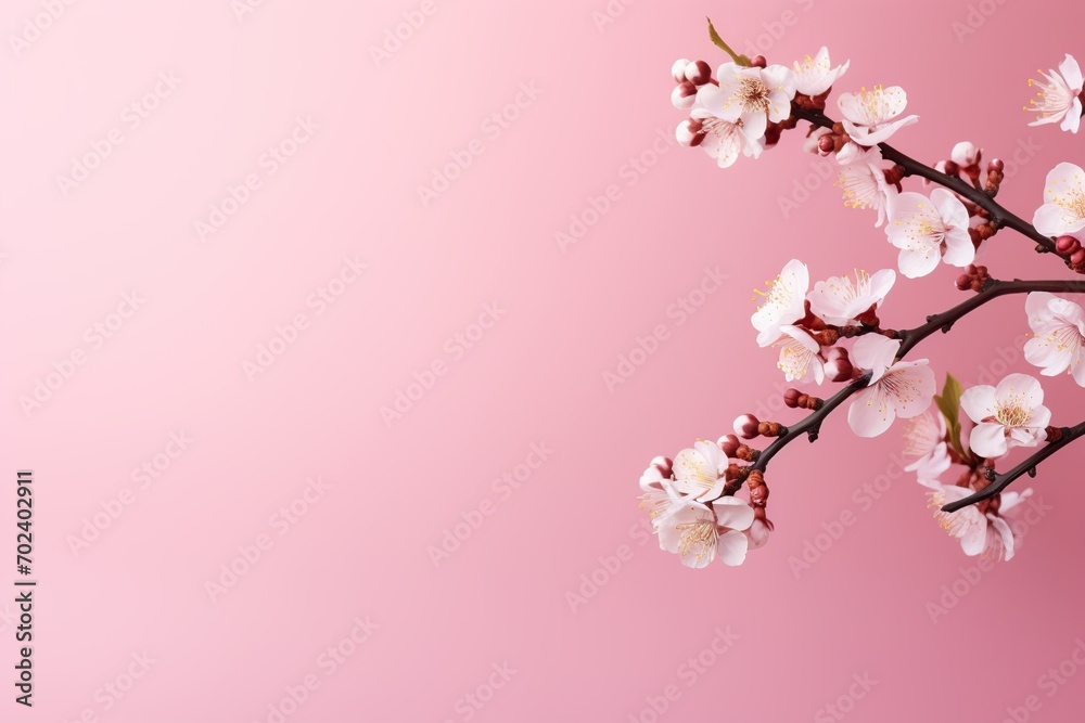 Fototapeta premium Cherry blossom branch on pink background