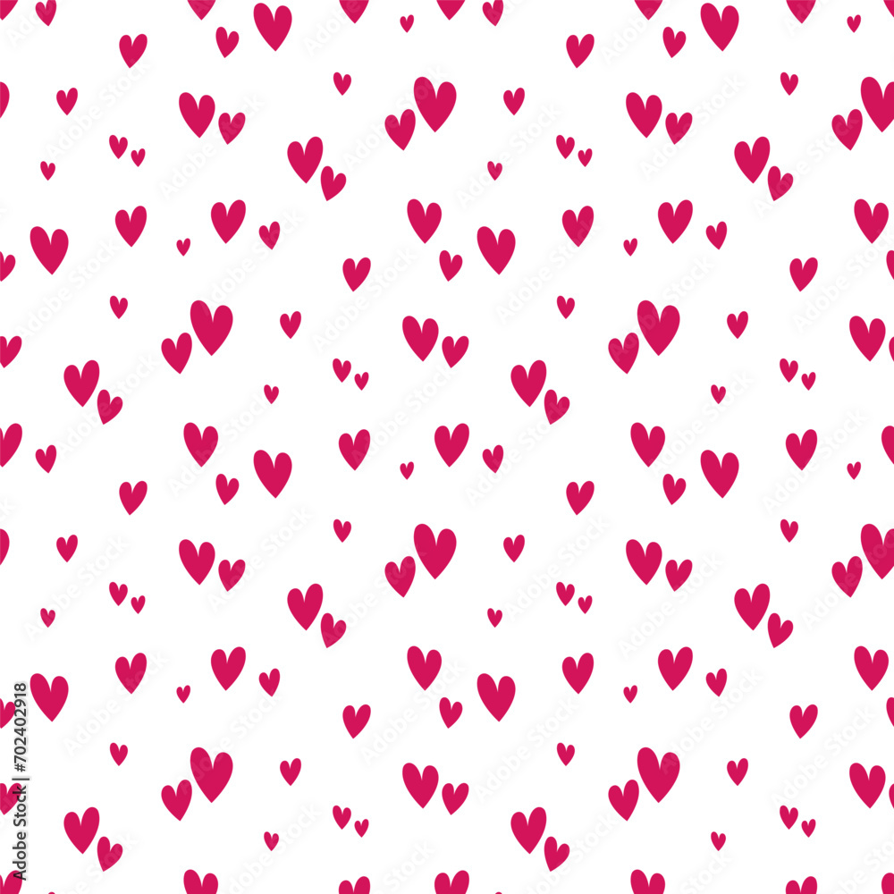 Small pink hearts isolated on a white background. Cute monochrome seamless pattern. Vector simple flat graphic illustration. Texture.