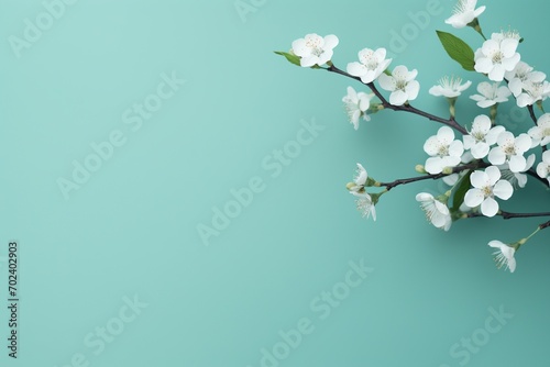 Blossom branch on green pastel background