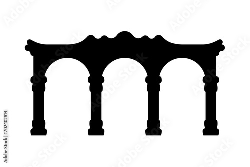 Triple arch with columns icon. Black silhouette. Front side view. Vector simple flat graphic illustration. Isolated object on a white background. Isolate. photo