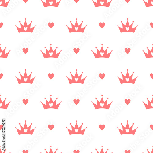 Bild auf Leinwand Small pink crowns and hearts isolated on a white background
