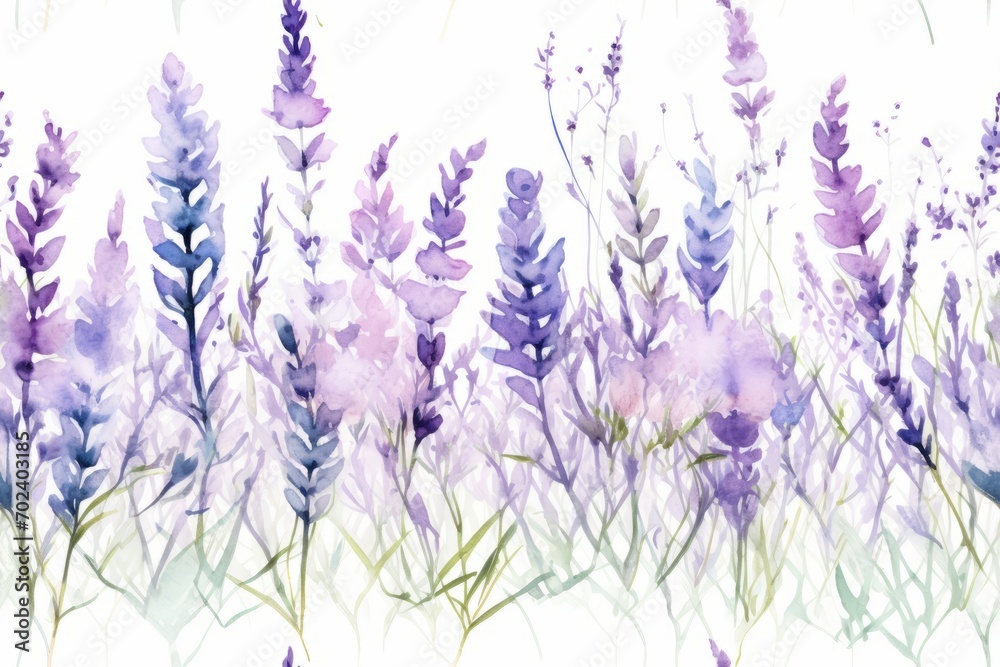 Seamless background with blooming lavender, watercolor illustration