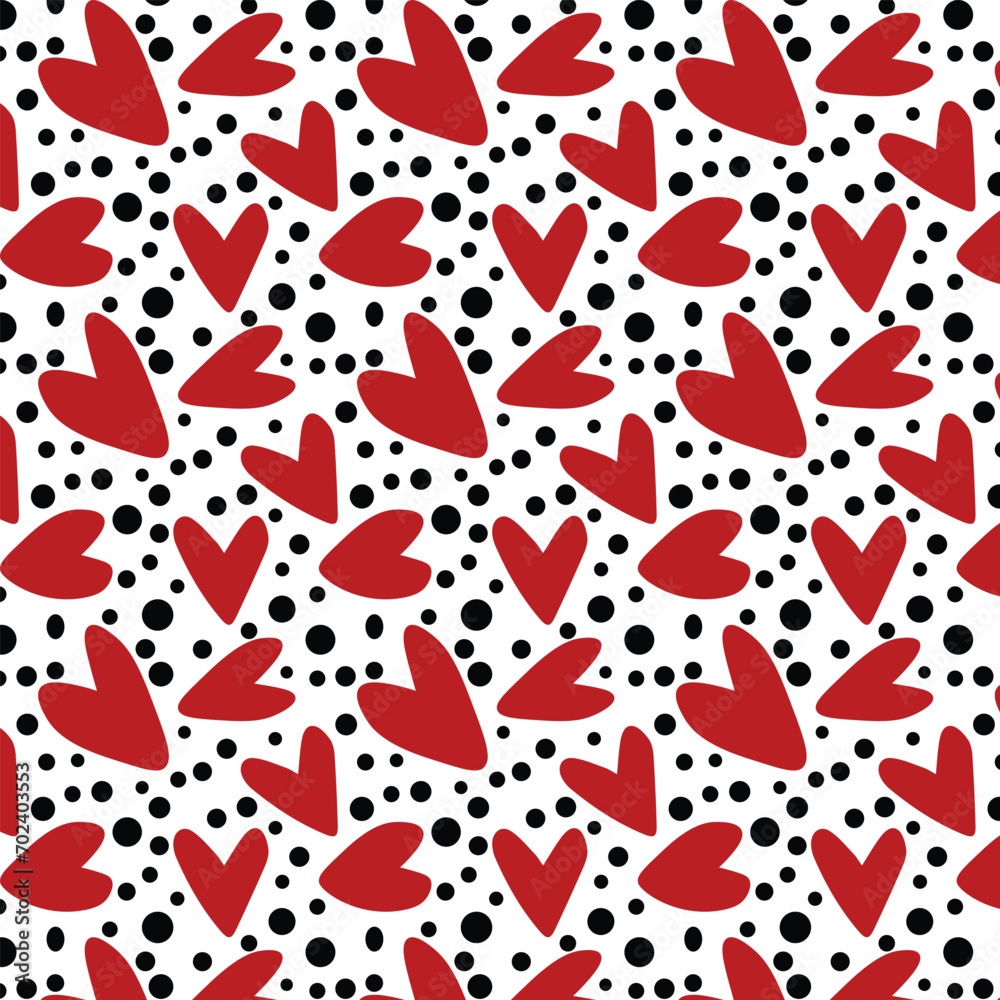 Repeated hearts and polka dot. Cute romantic seamless pattern. Vector illustration. Repeated hearts and polka dot. Cute romantic seamless pattern. Vector illustration.