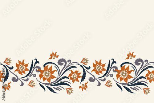 Vintage Floral pattern border white background. Ikat flower motif ethnic oriental seamless pattern traditional. Aztec style abstract vector illustration vintage design for print template.