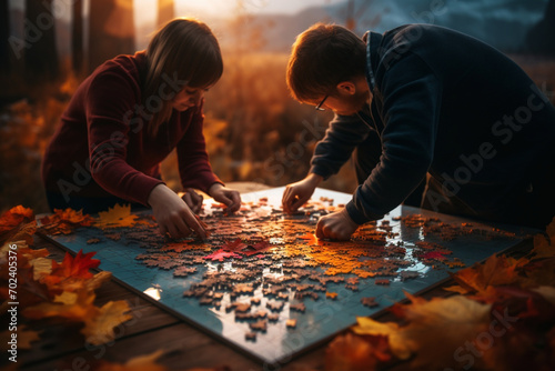 People putting together jigsaw puzzle