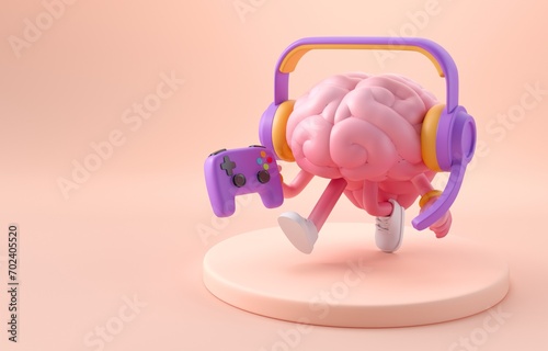 Brain Playing Videogames. 3D Illustration