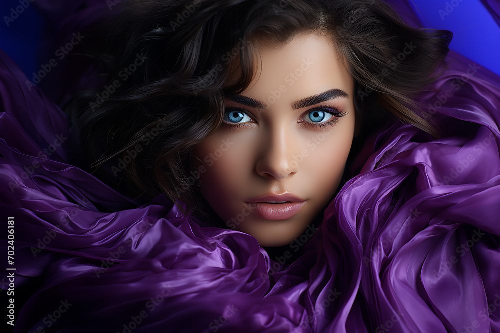 portrait of beautiful sensual blue eyed woman with dark hair and bright makeup. ai generated portrait of beautiful sensual blue eyed woman with dark hair and bright makeup. ai generated