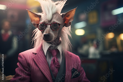 Portrait of Chinese crested dog at barbershop