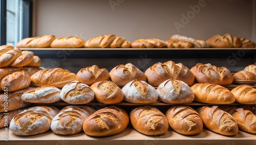 Freshly baked bread on store shelves