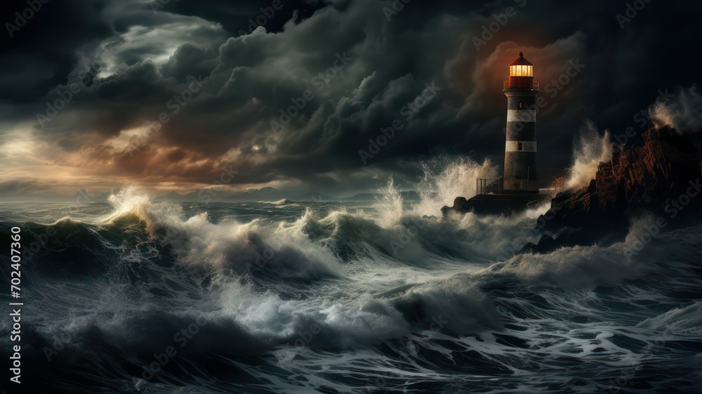 Lighthouse at a stormy coast created with Generative AI