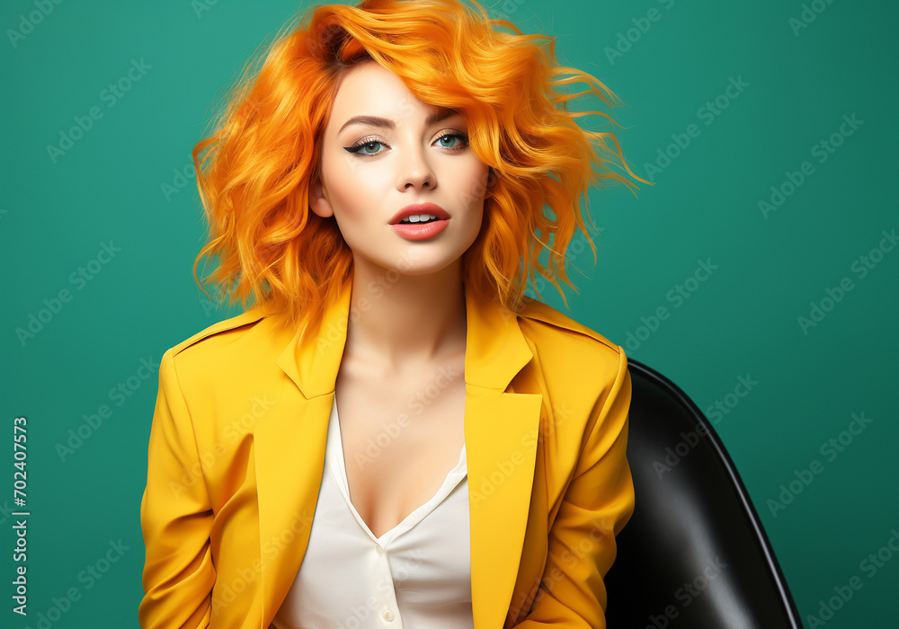 Woman with modern hairstyle, in studio background. AI generated Woman with modern hairstyle, in studio background. AI generated