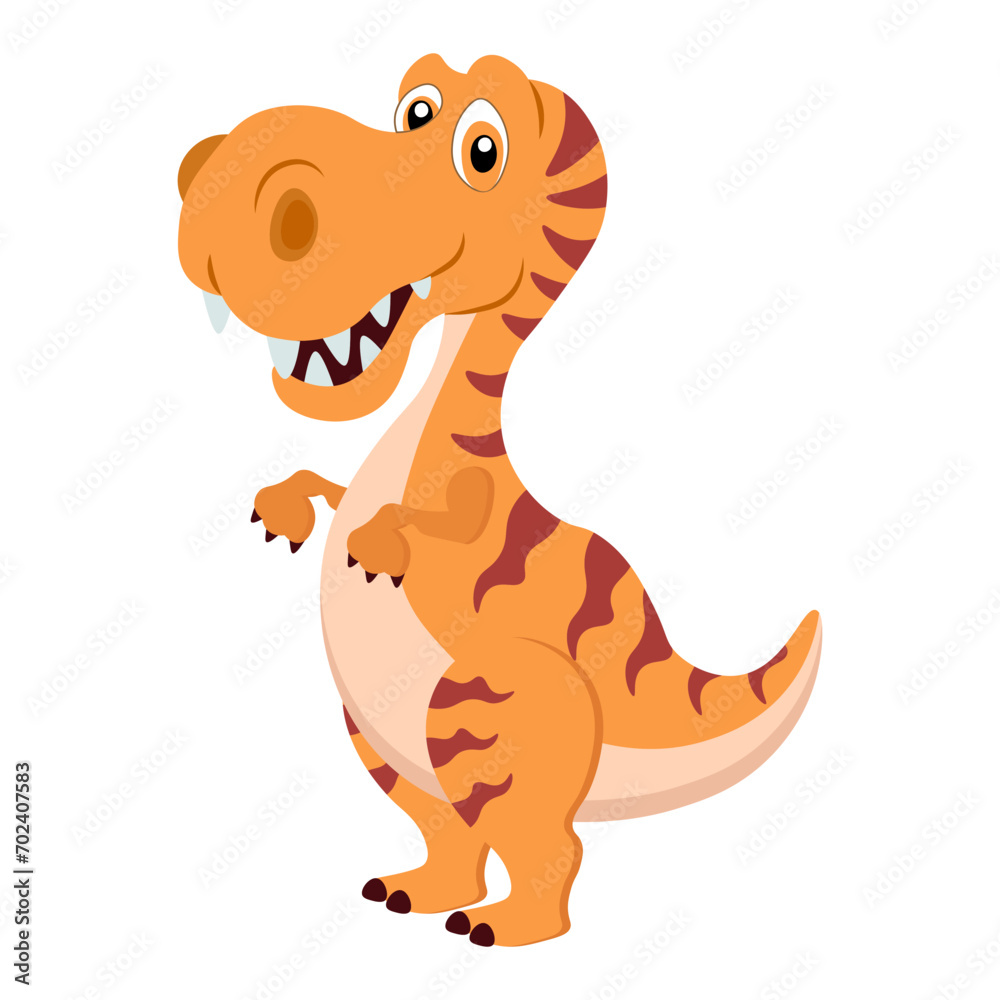 Cute funny cartoon dinosaur on a white background. Print, illustrtation, vector Cute funny cartoon dinosaur on a white background. Print, illustrtation, vector