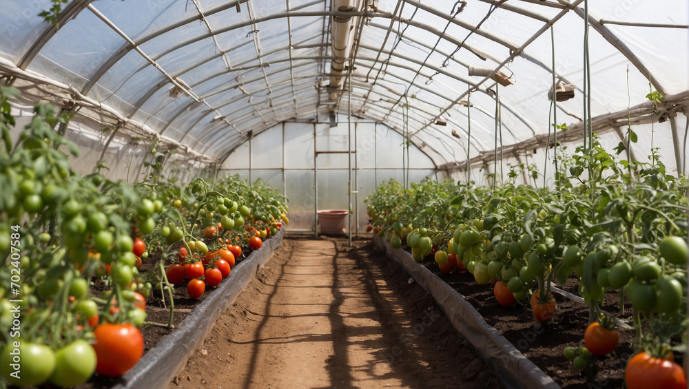 tomatoes grow in a greenhouse