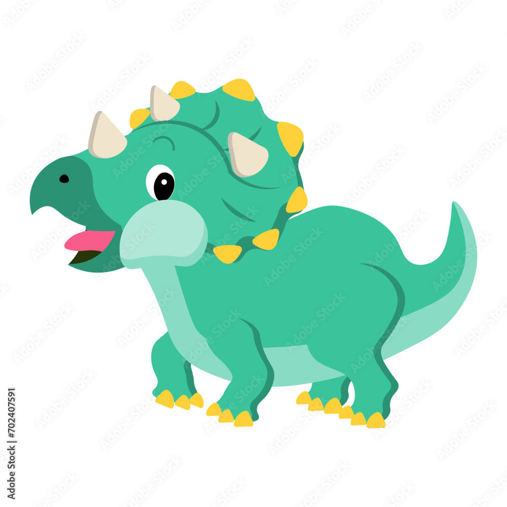 Cute funny cartoon dinosaur on a white background. Print, illustrtation, vector