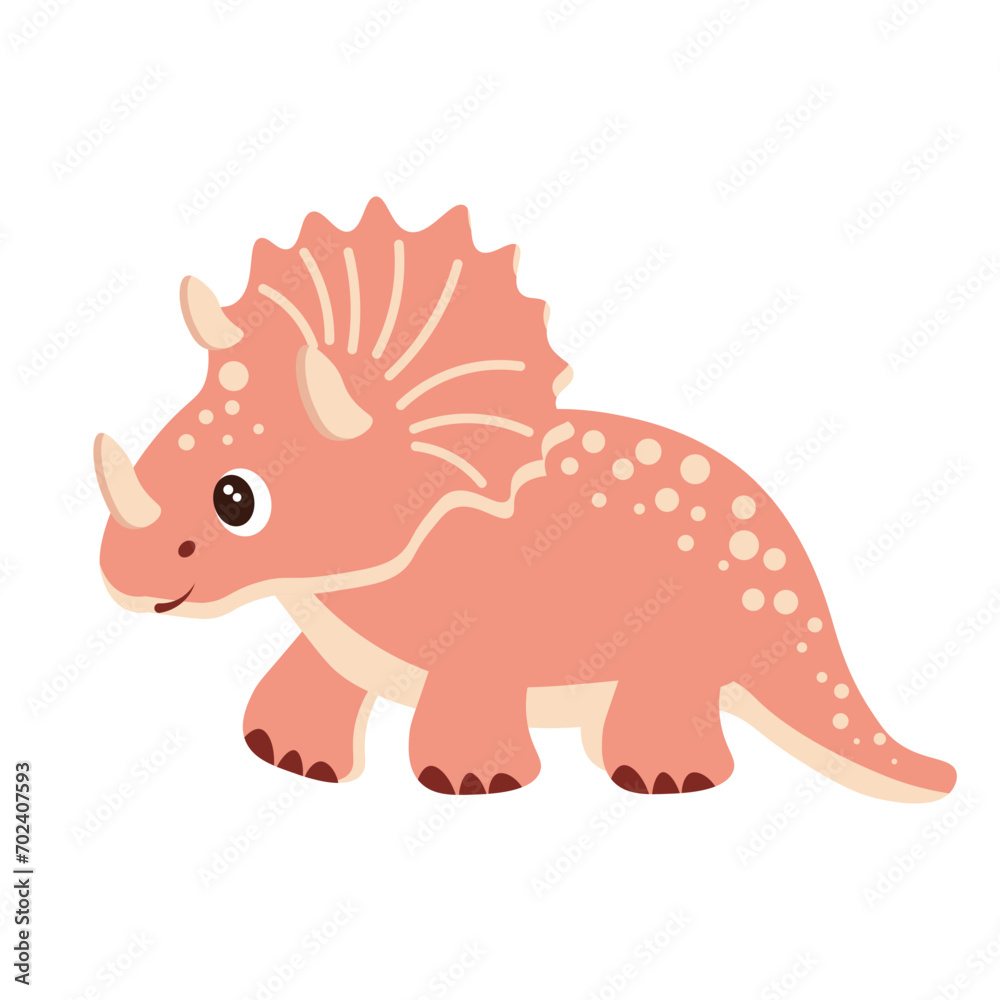 Cute funny cartoon dinosaur on a white background. Print, illustrtation, vector