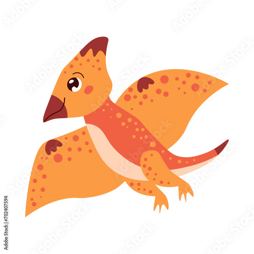 Cute funny cartoon dinosaur on a white background. Print, illustrtation, vector