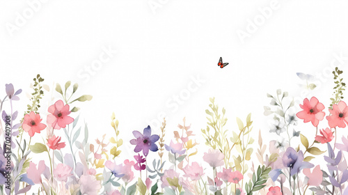 Fototapeta Naklejka Na Ścianę i Meble -  Floral frame with watercolor flowers, decorative flower background pattern, watercolor floral border background