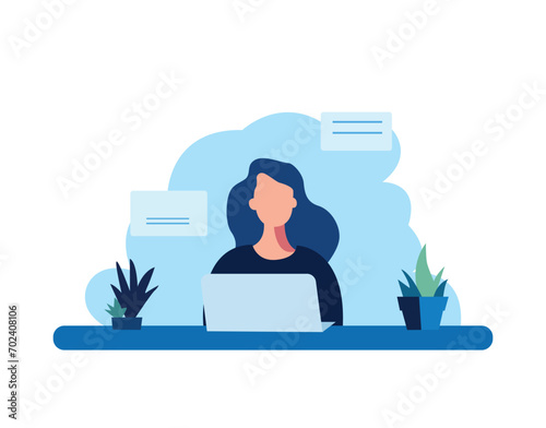 female working on laptop flat character illustration