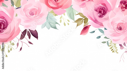 Floral frame with watercolor flowers, decorative flower background pattern, watercolor floral border background