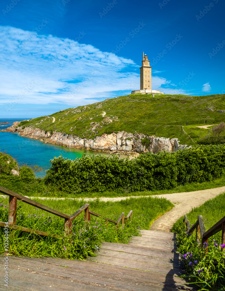 View of the Tower of Hercules, A Coruna, Galicia, Spain