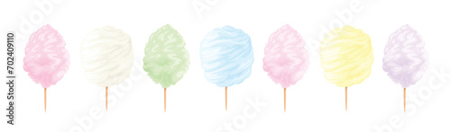 Multi-colored cotton candy set. Vector cartoon illustration of sweets.