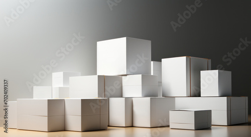 White cardboard boxes for mock-ups  perfect for advertising placements  generative AI