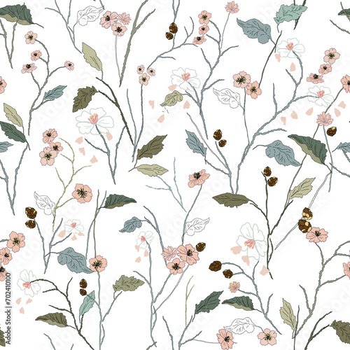 Seamless floral pattern  handmade trendy drawn for the design of fabric  decor  ceramics  cards on a light background