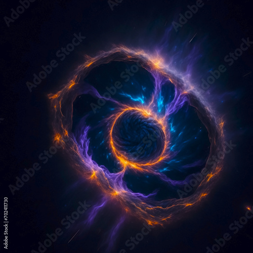 A colorful galaxy with a blue and purple and background black. 