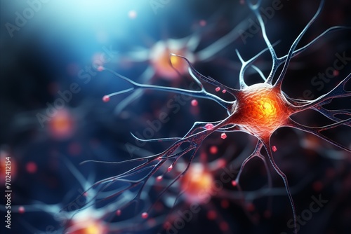 Abstract background with neuron cells   scientific concept of neural connections and brain activity photo