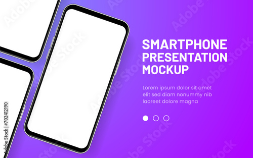3d high quality vector smartphone mockups. Ultra realistic mobile device UI UX mockup for presentation template. Cellphone frame with blank screen isolated templates. 3d isometric illustration.