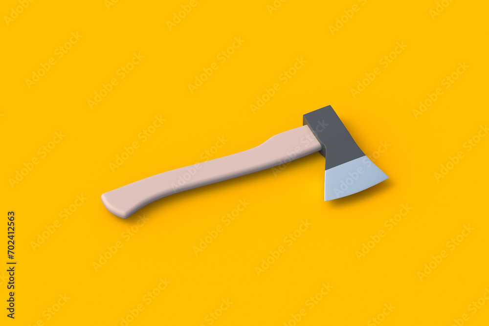 Axe for woodworking. Survival concept. Equipment for camping. Dangerous weapon. Medieval tool. 3d render Axe for woodworking. Survival concept. Equipment for camping. Dangerous weapon. Medieval tool. 3d render