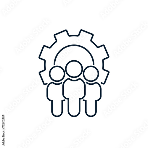 Professional team of specialists. Technical support. Adjustment and improvement of the mechanism. Vector linear icon isolated on white background