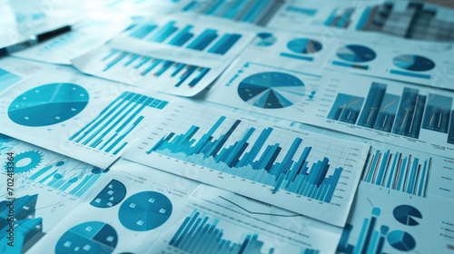 Close-up of various business analytics and metrics displayed in charts and graphs photo