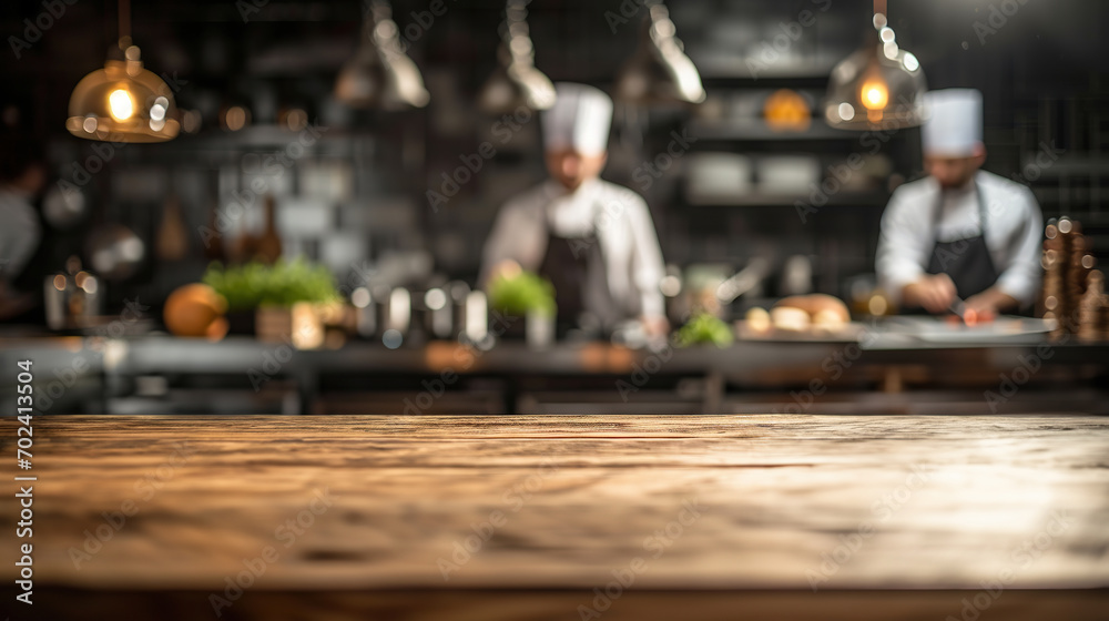 Generative AI, busy chefs working on the restaurant kitchen , blurred background