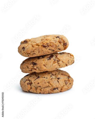 Cookies with nuts and chocolate on a white background