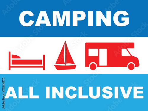 Set of three camping icons with the text all inclusive